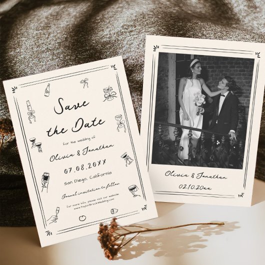 Invitation Main tiré Doodle Vieux argent Mariage Enregistrer