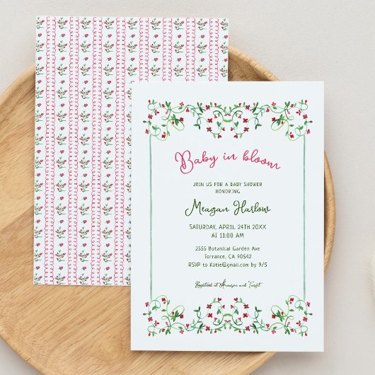 Invitation Main Tiré Floral Baby Dans Fleur Baby shower Fille