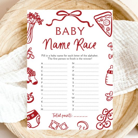 Invitation Main tiré italien Nom de bébé Race Baby shower Jeu