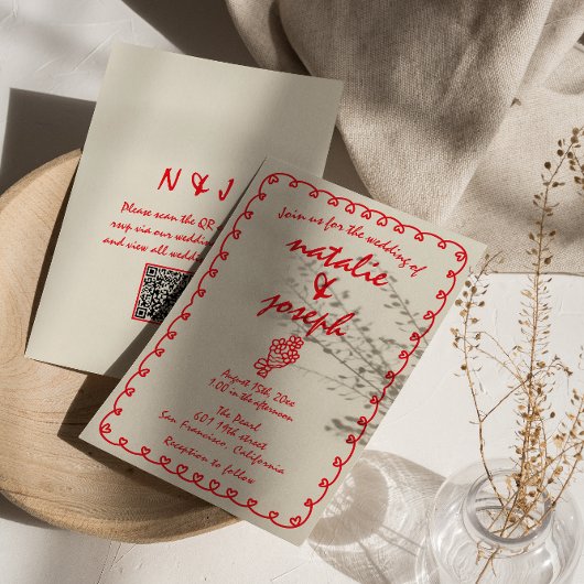 Invitation Main tiré Retro Funky QR Code Quirky Mariage