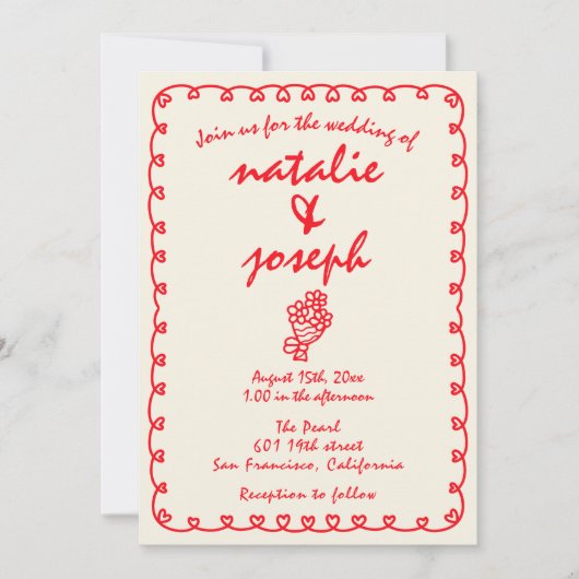 Invitation Main tiré Retro Funky QR Code Quirky Mariage (Devant)
