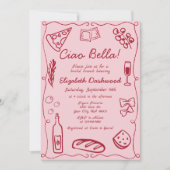 Invitation Main tiré Retro Rouge Italien Décontracté Bridal B (Devant)