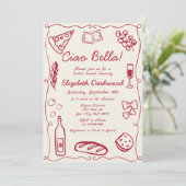 Invitation Main tiré Retro Rouge Italien Décontracté Bridal B (Debout devant)