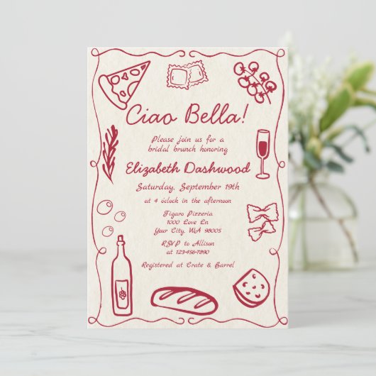 Invitation Main tiré Retro Rouge Italien Décontracté Bridal B (Debout devant)