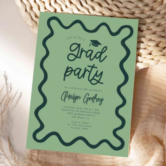 Invitation Main Tirée À Gauche Ligne Vert Graduation Party