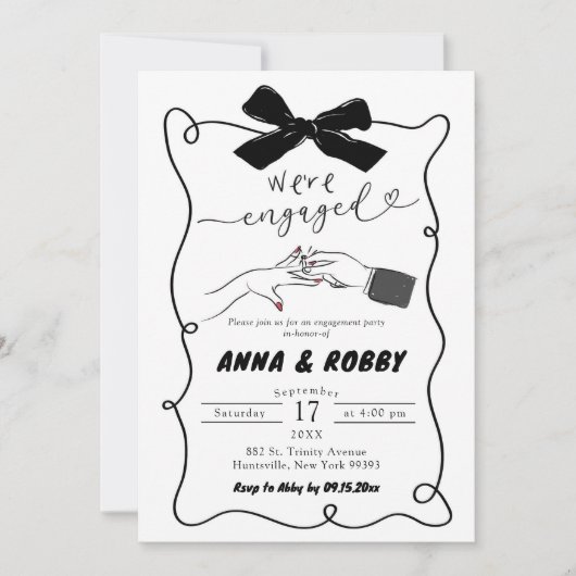 Invitation Main tirée Black Bow Engagement Party (Devant)