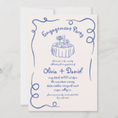 Invitation Main Tirée Blue Whimsical Engagement Party (Devant)