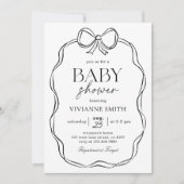 Invitation Main Tirée Bow Noir Baby Girl Douche (Devant)