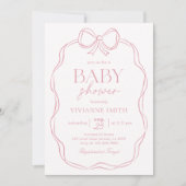 Invitation Main Tirée Bow rose Baby Girl Douche (Devant)