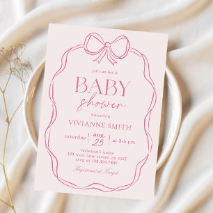 Invitation Main Tirée Bow rose Baby Girl Douche