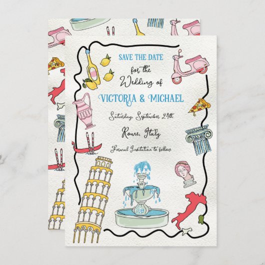 Invitation Main Tirée Italienne Rome Méditerranée Party (Devant / Derrière)