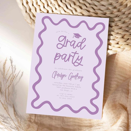 Invitation Main Tirée Latéralement Purple Graduation Party
