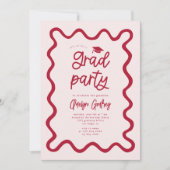 Invitation Main Tirée Lilly Line Red Graduation Party (Devant)