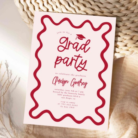 Invitation Main Tirée Lilly Line Red Graduation Party