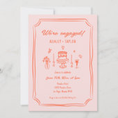 Invitation Main Tirée Quirky Fun Retro Engagement Party (Devant)