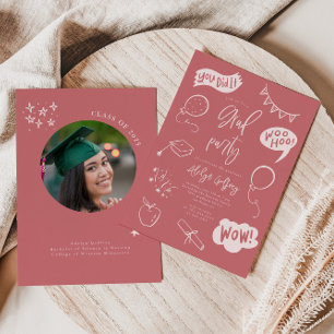 Invitation Main tirée Quirky Pink Graduation Party