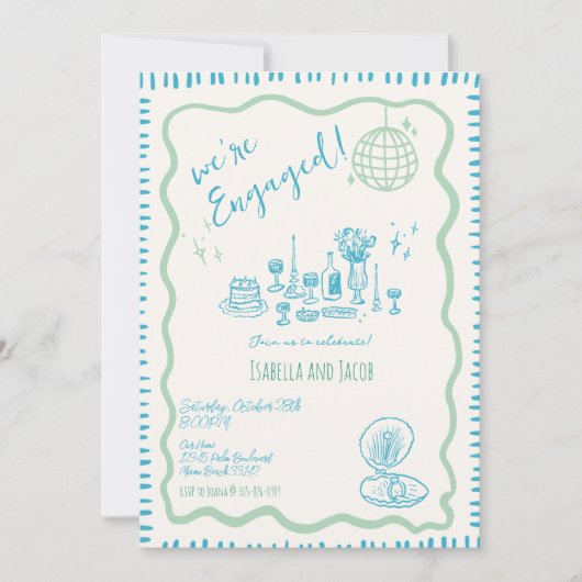 Invitation Main tirée Quirky Wavy Engagement Party (Devant)