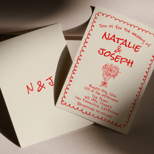 Invitation Main Tirée Rétro Funky Unique Quirky Mariage