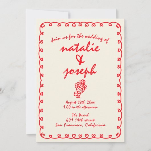 Invitation Main Tirée Rétro Unique Quirky Tout En Un Mariage (Devant)