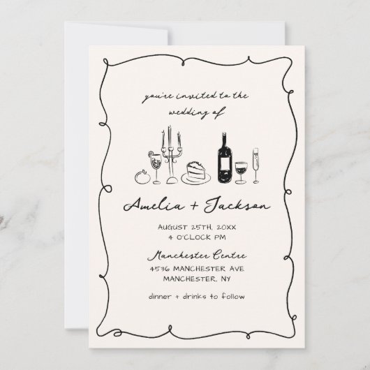 Invitation Main tirée Retro, Whimsical & Mariage chic (Devant)