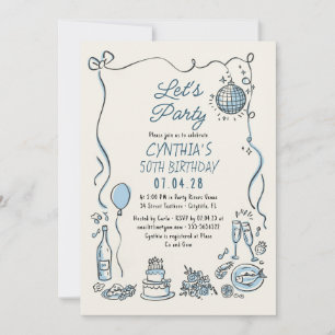 Invitation Main Tirée Rétro Whimsical Quirky Adult Anniversai
