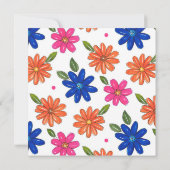 Invitation Main Tirée Rose, Orange, Fleurs Bleues (Dos)