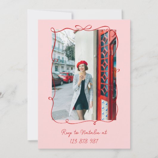 Invitation Main tirée rose rouge Vague les années 70 photo An (Dos)