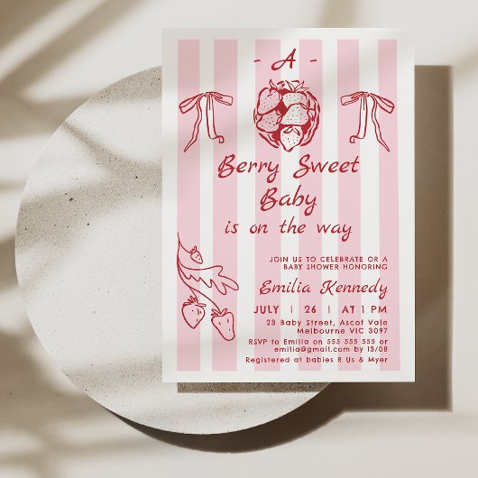 Invitation Main Tirée Rouge Un Baby shower Sucré Berry