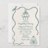 Invitation Main Tirée Turquoise Retro Bow photo tout en un Ma (Devant)