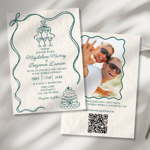 Invitation Main Tirée Turquoise Retro Bow photo tout en un Ma