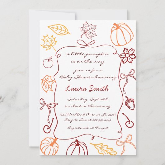 Invitation Main Tirée Un Petit Baby shower Whimsical Citrouil (Devant)