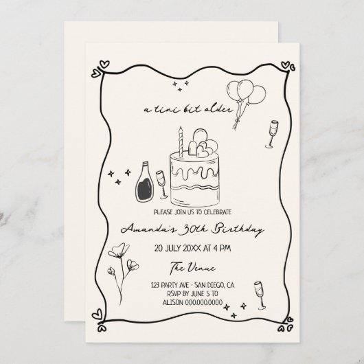 Invitation Main Tirée Un Tini Un Peu Plus Ancien Anniversaire (Devant / Derrière)