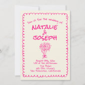 Invitation Main Tirée Vivid Rose Retro Mariage double face (Devant)