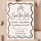 Invitation Main Tirée Wavy Doodle Wedding Enregistrer La Date