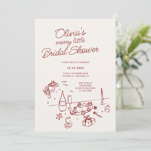 Invitation Main tirée Whimsical Merry Little Fête des mariées (Debout devant)