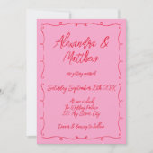 Invitation Main Tirée Whimsical Rose Et Rouge Mariage Funky (Devant)