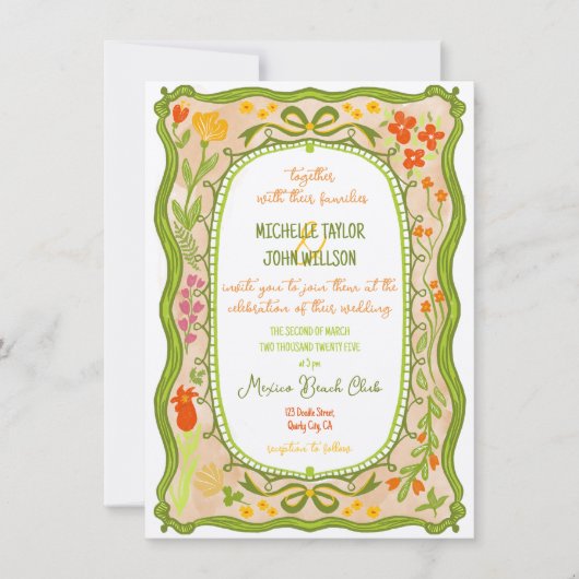 Invitation Main unique Whimsical Floral Bow Doodle tiré (Devant)