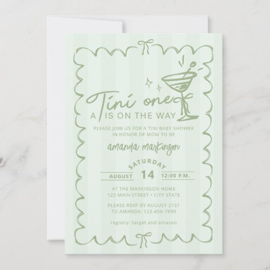 Invitation Main Verte Tirée Un Tini Un Baby shower (Devant)
