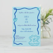 Invitation Main Whimsical Bleu tiré Mariage Wavy Quirky (Debout devant)