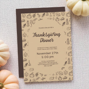 Invitation Main Whimsical Brown moderne tiré Thanksgiving