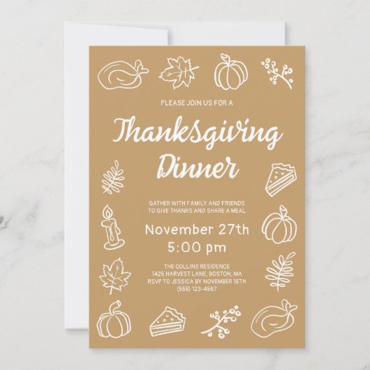 Invitation Main Whimsical Brown Tirée Thanksgiving moderne (Devant)