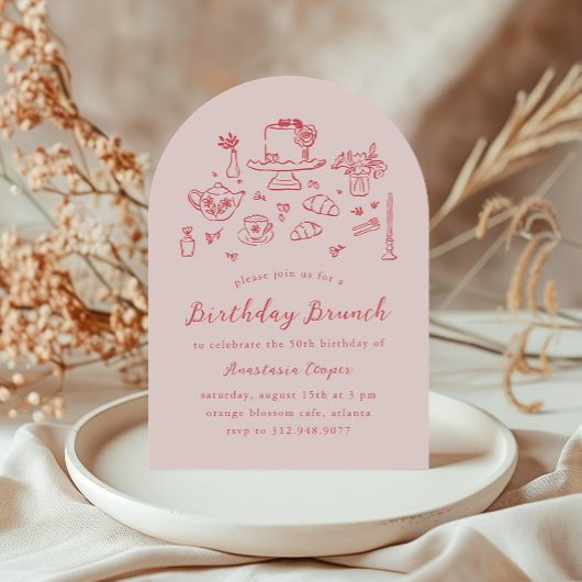 Invitation Main Whimsical dessinée Anniversaire Brunch Tea Pa