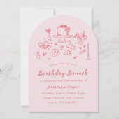 Invitation Main Whimsical dessinée Anniversaire Brunch Tea Pa (Devant)