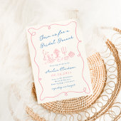 Invitation Main Whimsical dessinée Bleu et rose Brunch nuptia