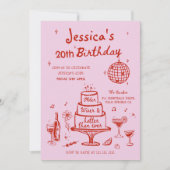 Invitation Main Whimsical Rose Tirée Funky Birthday Party (Devant)