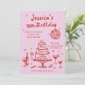 Invitation Main Whimsical Rose Tirée Funky Birthday Party (Debout devant)