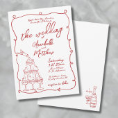 Invitation Main Whimsical Rouge tirée Mariage Quirky