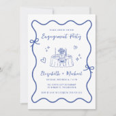 Invitation Main Whimsical tiré Bleu Script de l'engagement (Devant)