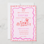 Invitation Main Whimsical tiré Bow rouge Mariage vague (Devant)