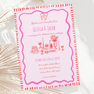 Invitation Main Whimsical tiré Bow rouge Mariage vague